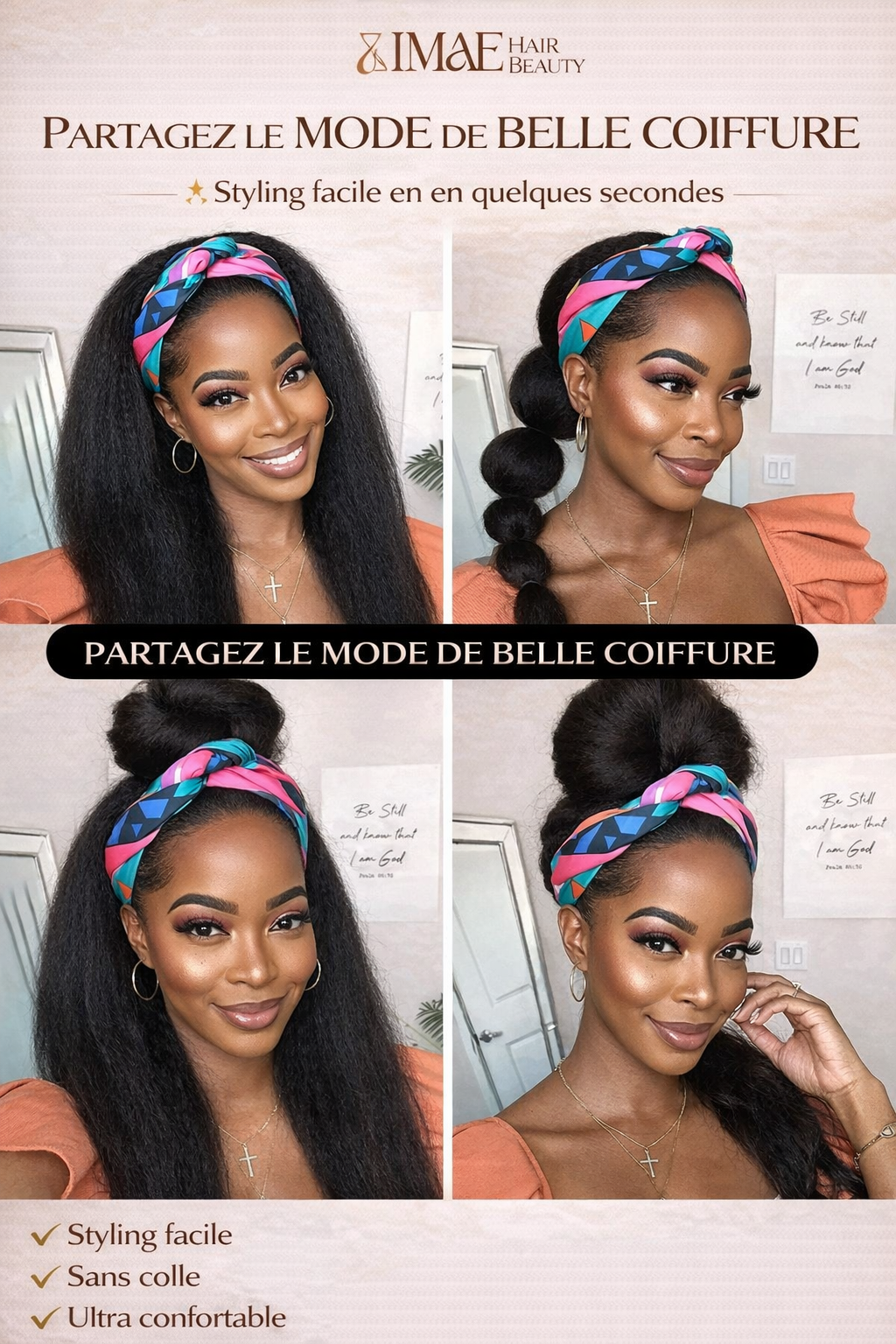 Perruque Bandeau Kinky Straight – Cheveux Humains