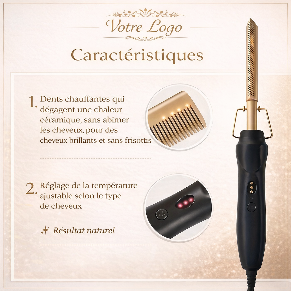Peigne Chauffant Électrique – Lissage Rapide des Cheveux