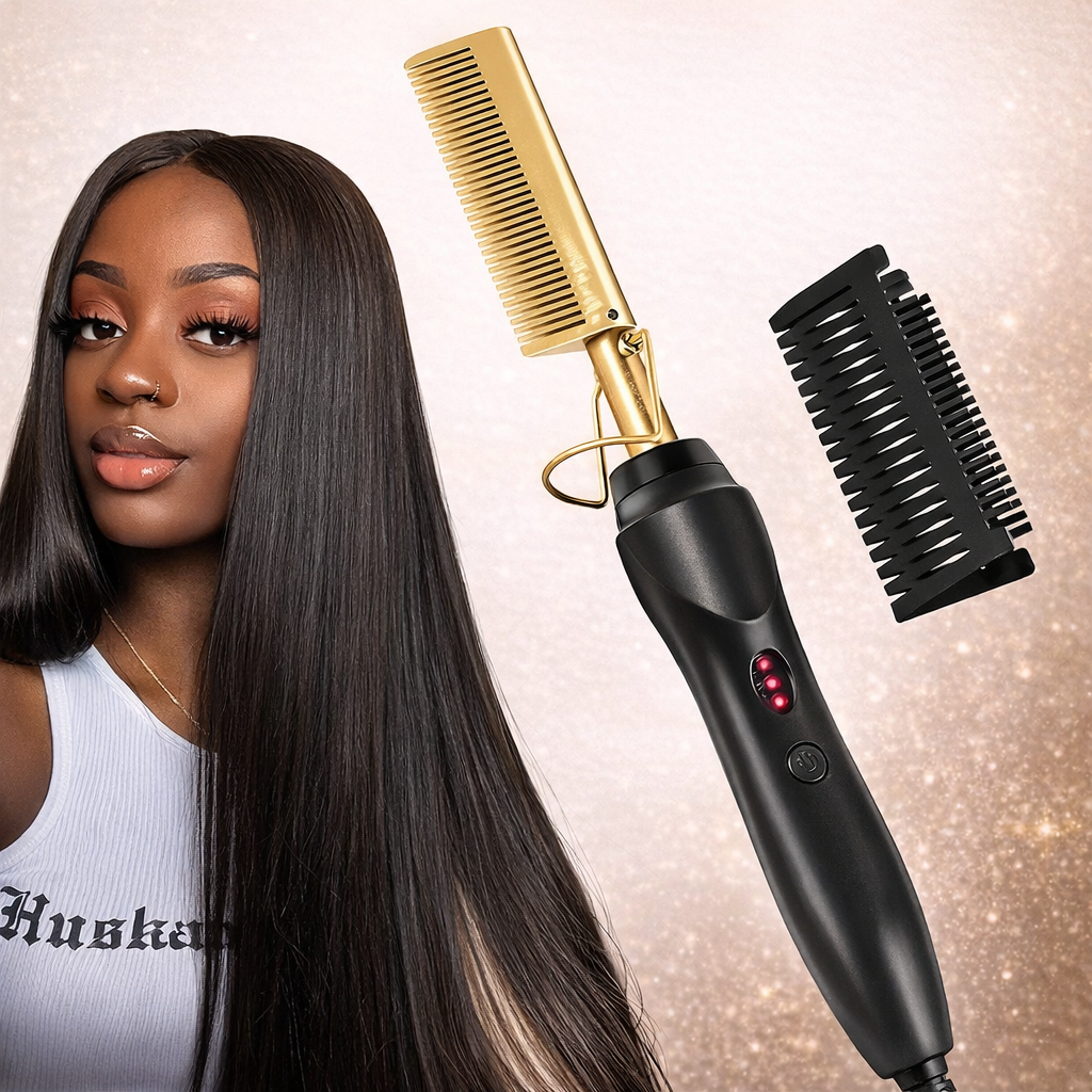 Peigne Chauffant Électrique – Lissage Rapide des Cheveux