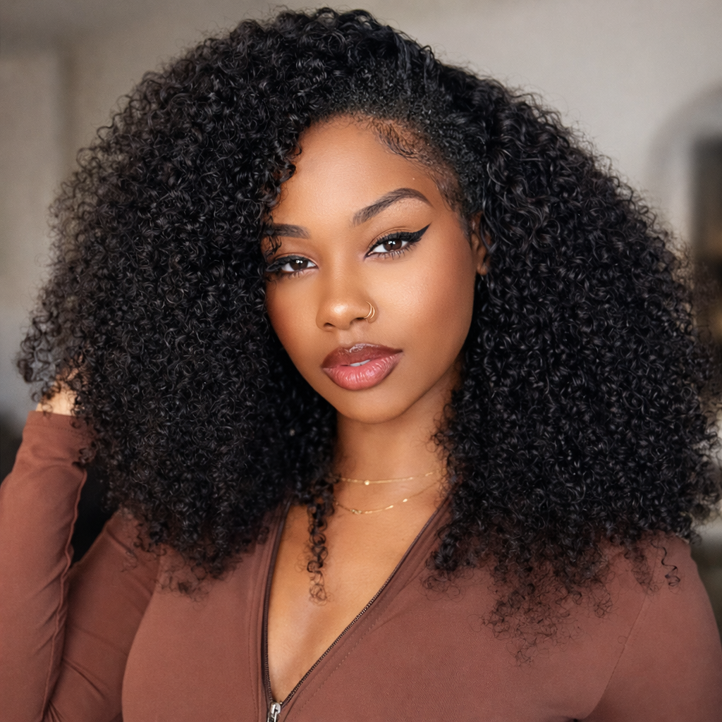 Perruque Kinky Curly 3-en-1 avec Cordon – Cheveux Humains
