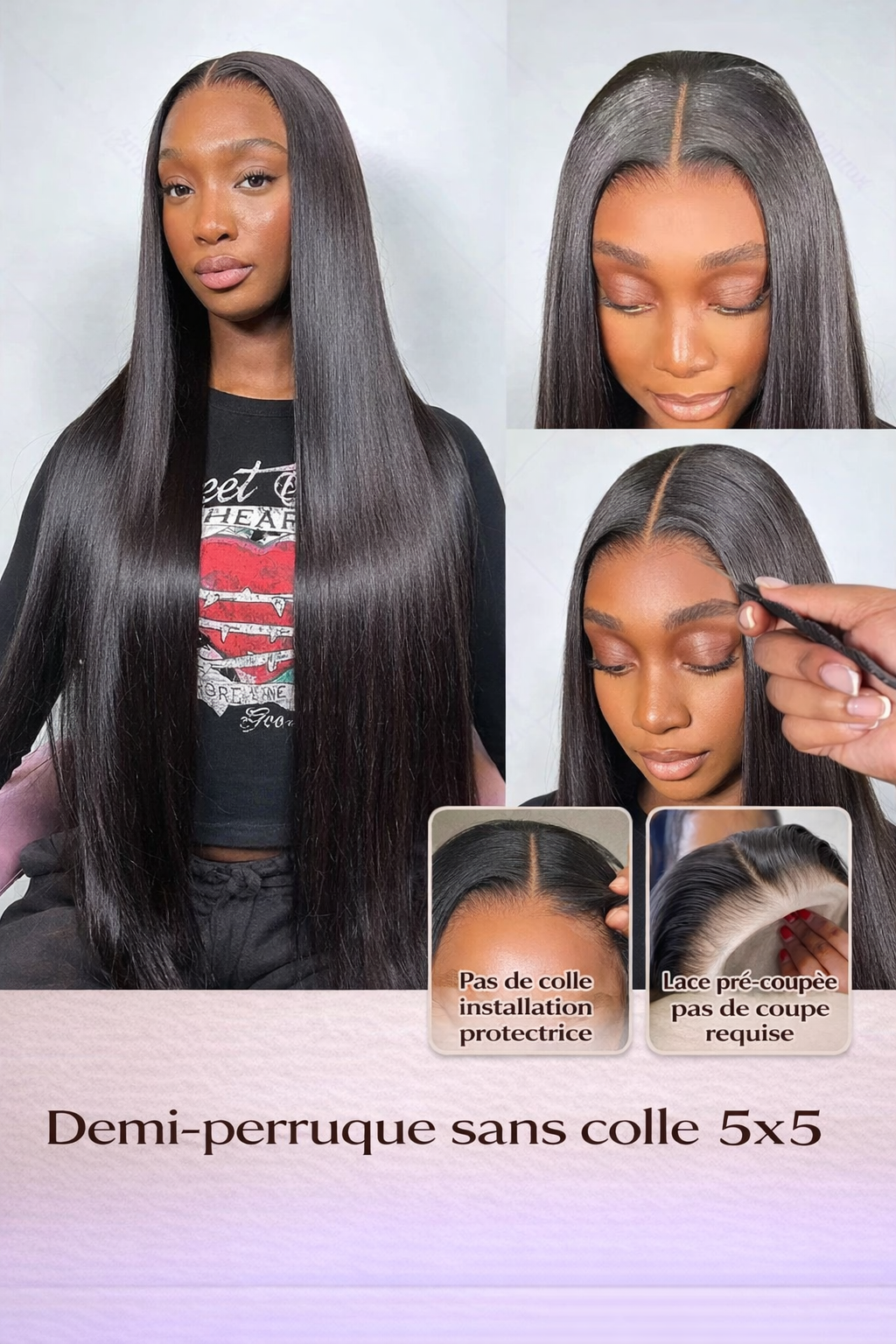 Perruque Lisse HD Lace Glueless – Cheveux Humains (5X5 et 13x6)