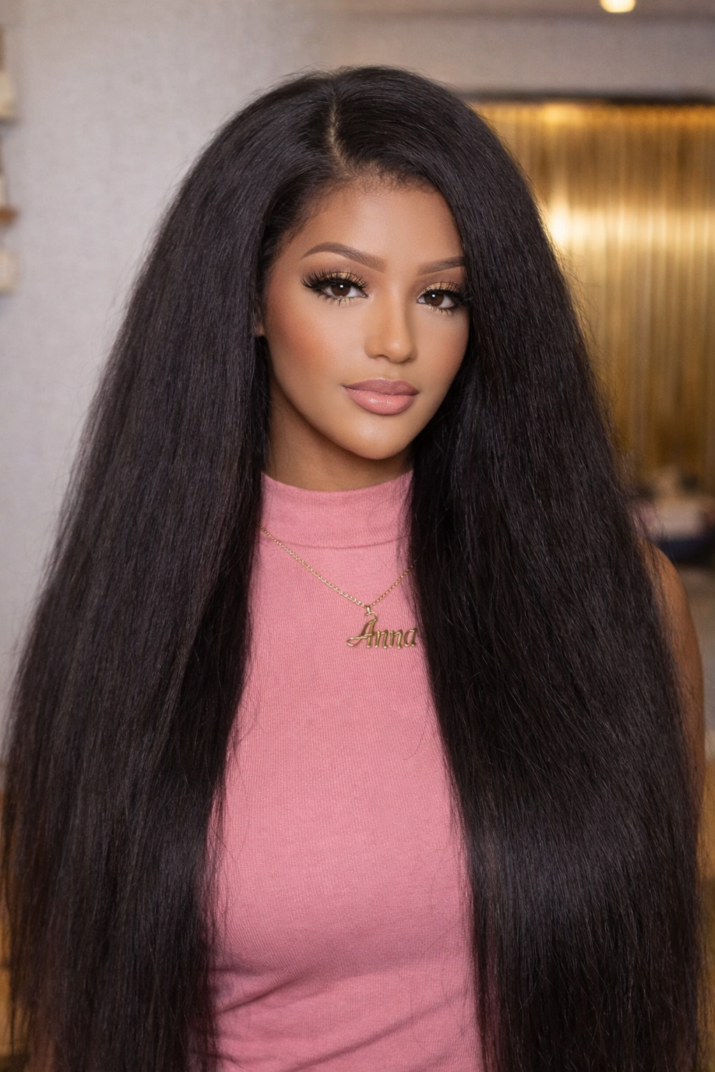 Perruque 360 Full Lace Kinky Straight – Cheveux Humains (Invisi Strap)