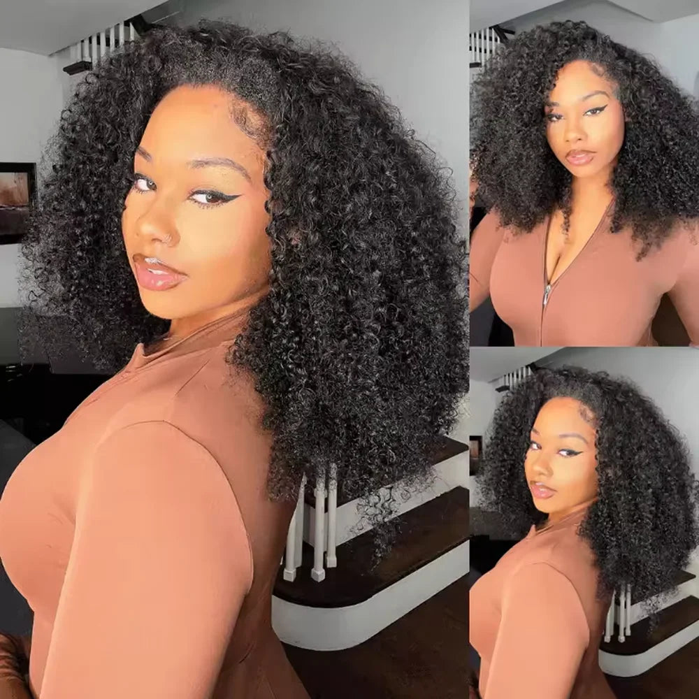 Perruque Kinky Curly 3-en-1 avec Cordon – Cheveux Humains