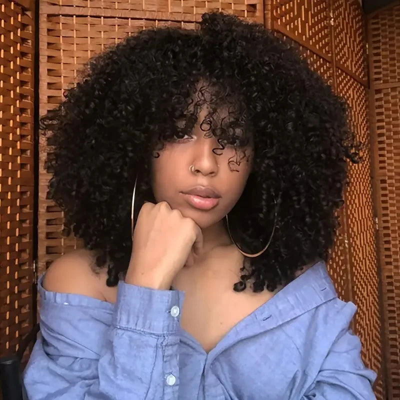Perruque Afro Kinky Curly avec Frange – Volume Naturel