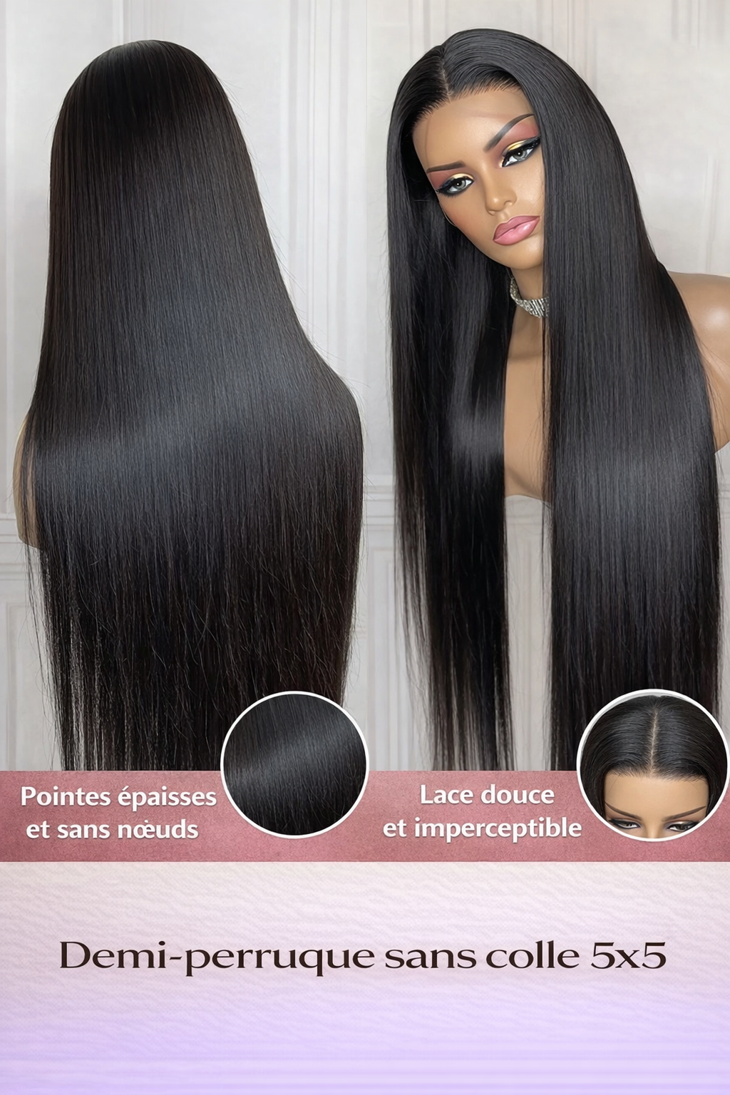 Perruque Lisse HD Lace Glueless – Cheveux Humains (5X5 et 13x6)