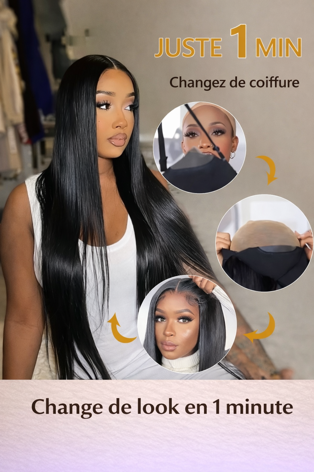 Perruque Lisse HD Lace Glueless – Cheveux Humains (5X5 et 13x6)