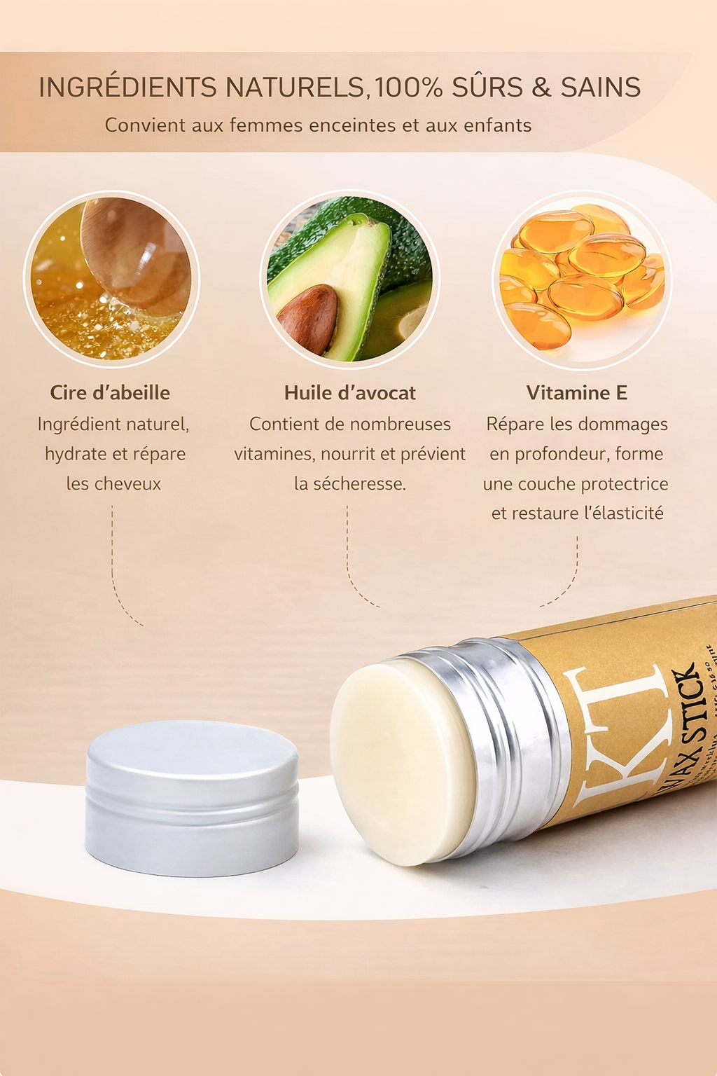 Stick Cire Coiffante pour Cheveux – Contrôle des Frisottis