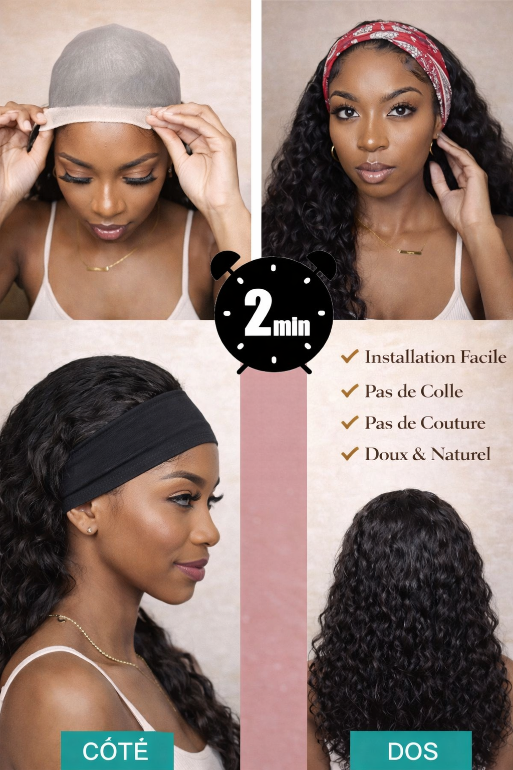Perruque Bandeau Kinky Straight – Cheveux Humains