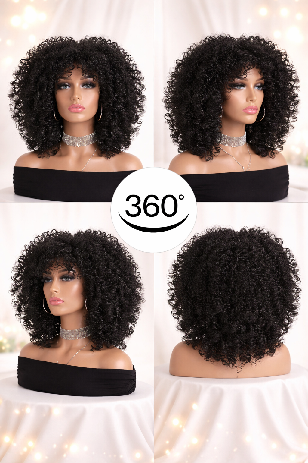 Perruque Afro Kinky Curly avec Frange – Volume Naturel