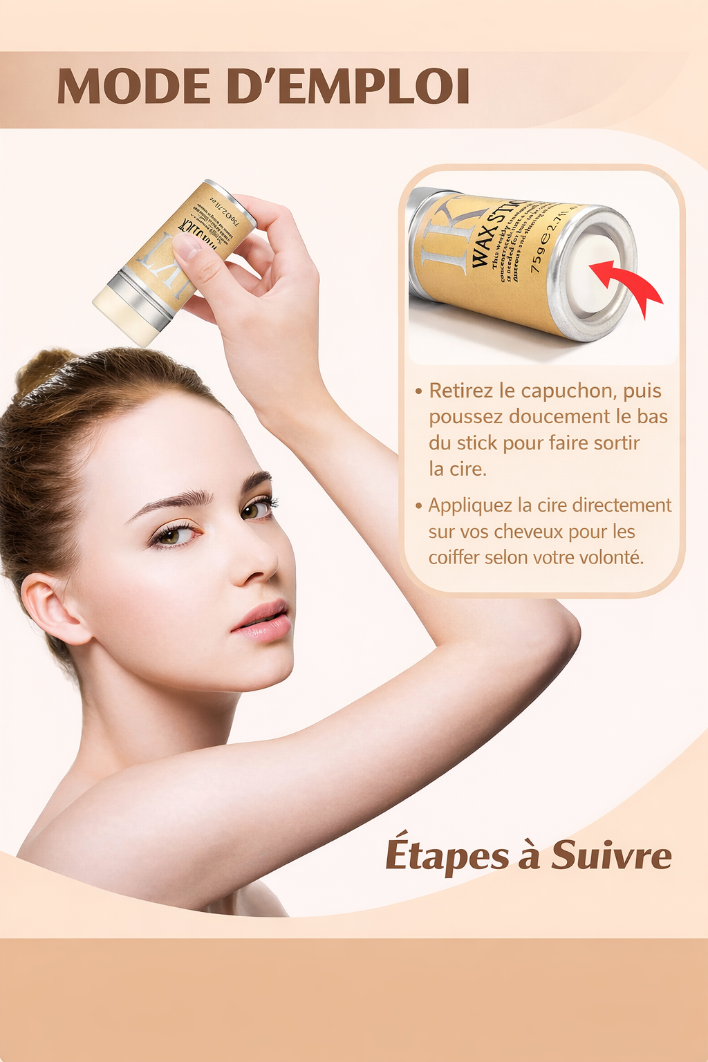 Stick Cire Coiffante pour Cheveux – Contrôle des Frisottis