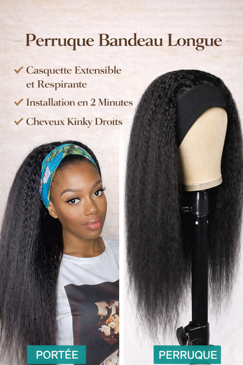 Perruque Bandeau Kinky Straight – Cheveux Humains